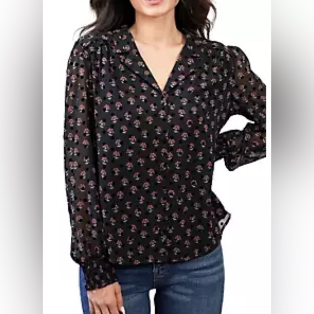 DR2 by Daniel Rainn XL Blouse Top Women's 14-16 Black Button Front NWOT NEW